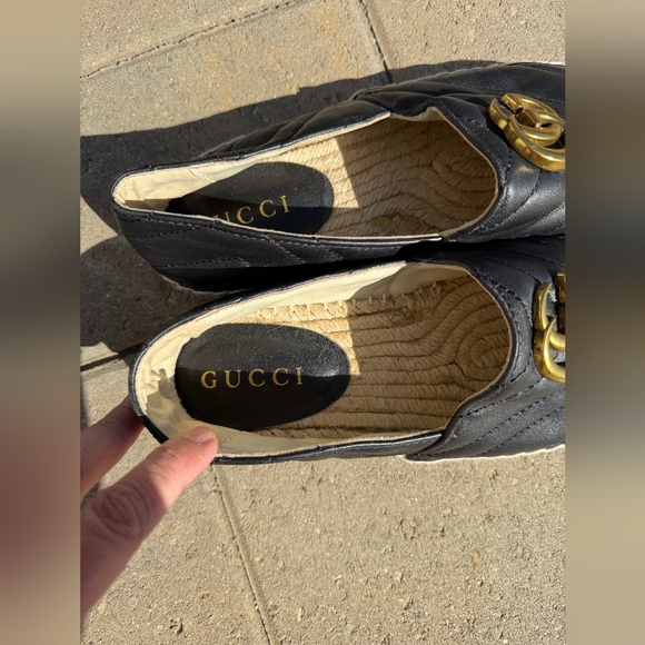 Gucci Black Leather Espadrilles with Gold Accents - Picture 4 of 9